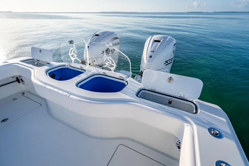  Yacht Photos Pics 2026 Freeman 35 boat with Yamaha engines on calm water.