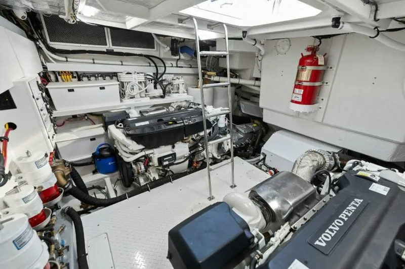  Yacht Photos Pics Engine room of 2018 Cruisers Yachts 60 Fly with Volvo Penta engines and safety equipment.