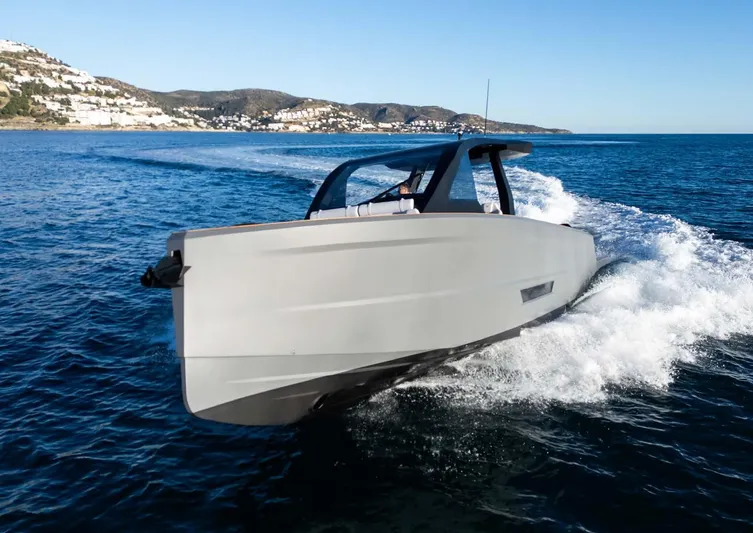 Max44r Yacht Photos Pics 2025 Maxim Yachts MAX44R cruising on open water, showcasing sleek design and modern features.