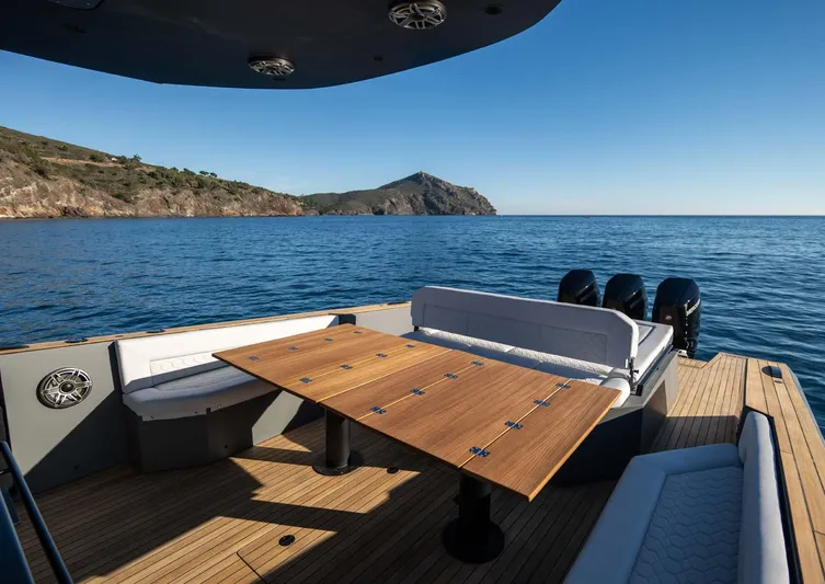 Max44r Yacht Photos Pics Luxury Maxim Yachts MAX44R 2025 model, featuring elegant deck seating and scenic ocean view.