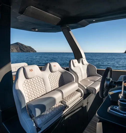 Max44r Yacht Photos Pics Luxury interior of 2025 Maxim Yachts MAX44R, featuring elegant seating and ocean view.