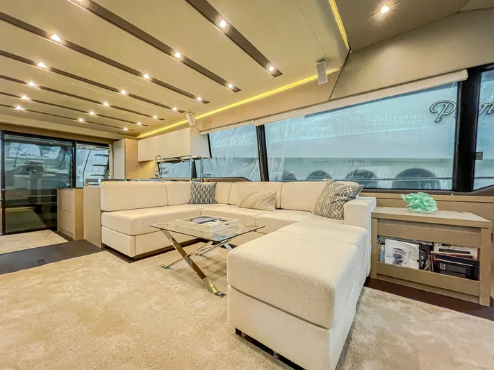 Total Package Yacht Photos Pics Luxurious interior of 2016 Prestige 680 Flybridge yacht with modern furnishings and ample natural light.