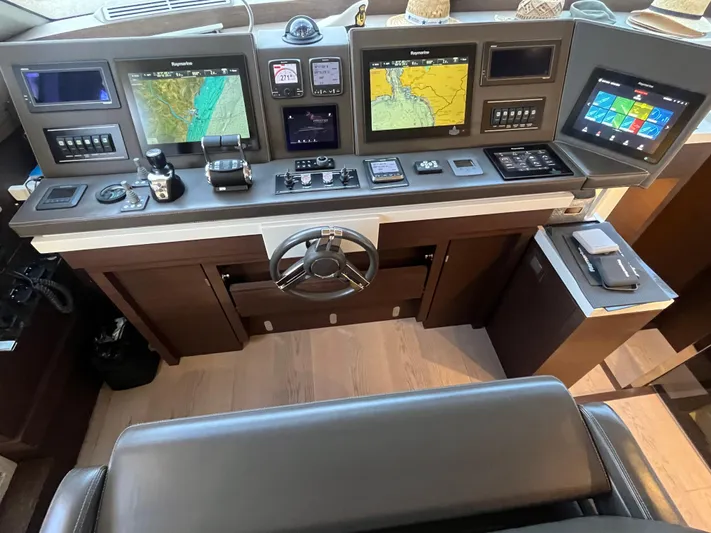 Princess Of The Seas Yacht Photos Pics Cockpit of 2017 Jeanneau Prestige 750 yacht with advanced navigation systems.