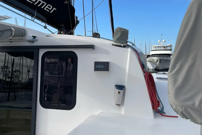 Inconceivable Yacht Photos Pics 2018 Outremer 4X catamaran docked, featuring sleek design and modern equipment.