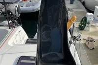 2018 Outremer 4X yacht deck with sleek black slide and docked accessories.