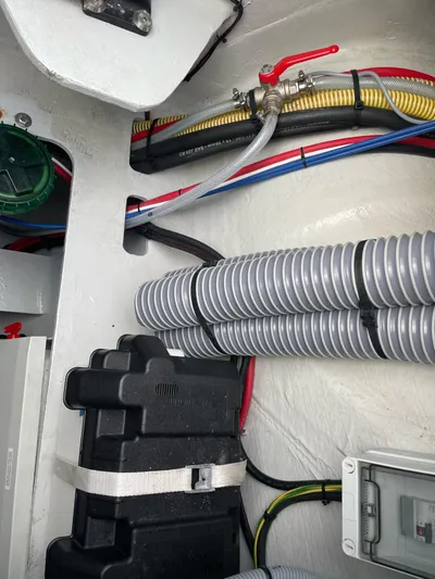 Inconceivable Yacht Photos Pics 2018 Outremer 4X interior wiring and components, featuring organized cables and connectors.