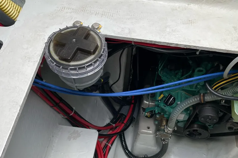 Inconceivable Yacht Photos Pics Engine compartment of a 2018 Outremer 4X with visible wiring and components.