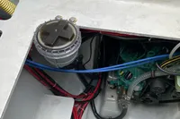 Engine compartment of a 2018 Outremer 4X with visible wiring and components.