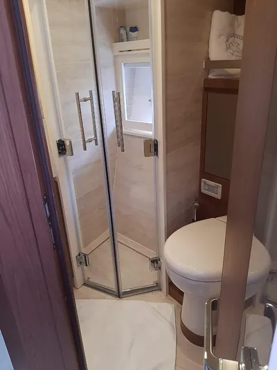  Yacht Photos Pics Luxury yacht bathroom with shower and toilet, Intermarine 80, 2020 model.