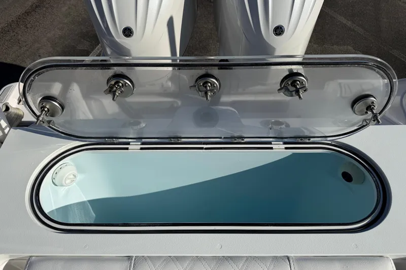  Yacht Photos Pics 2024 Sea Fox 288 Commander livewell with open lid, showcasing interior features.