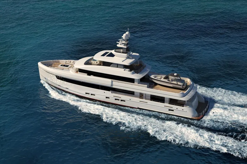 Magnolia Yacht Photos Pics Luxurious 2026 Custom Magnolia Yachts cruising on open sea, showcasing sleek design.