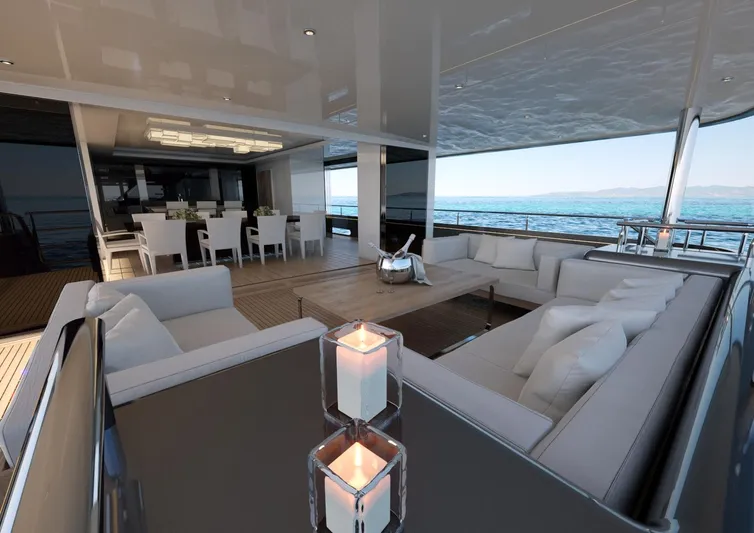 Magnolia Yacht Photos Pics Luxurious 2026 Magnolia Yachts custom deck with elegant seating and ocean view.