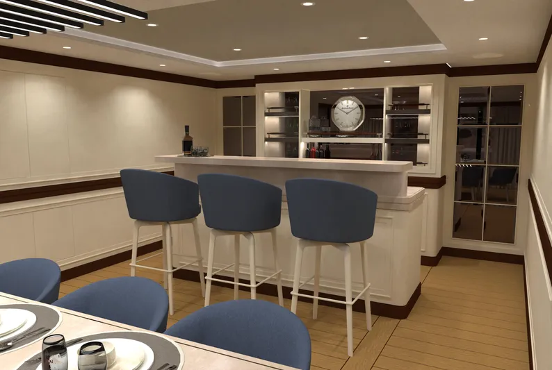 Magnolia Yacht Photos Pics Luxurious 2026 Magnolia Yachts interior with elegant bar and modern seating.