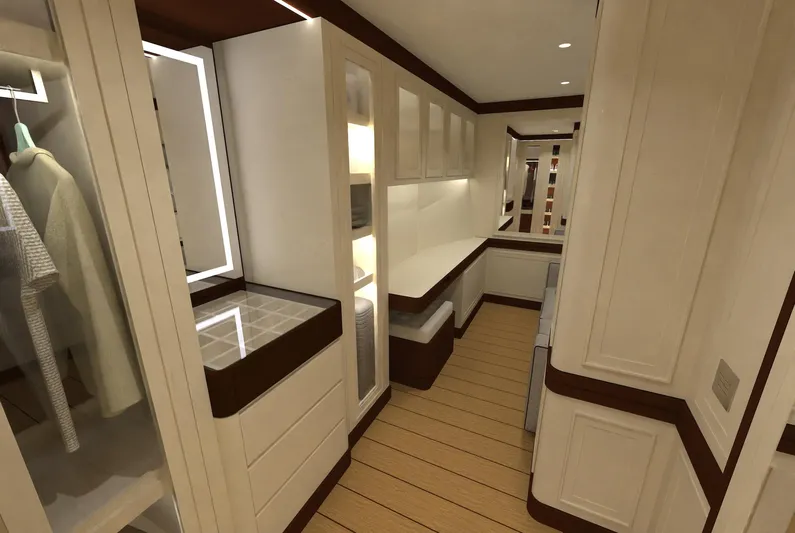 Magnolia Yacht Photos Pics Luxurious interior of 2026 Magnolia Yachts, featuring elegant cabinetry and modern design.