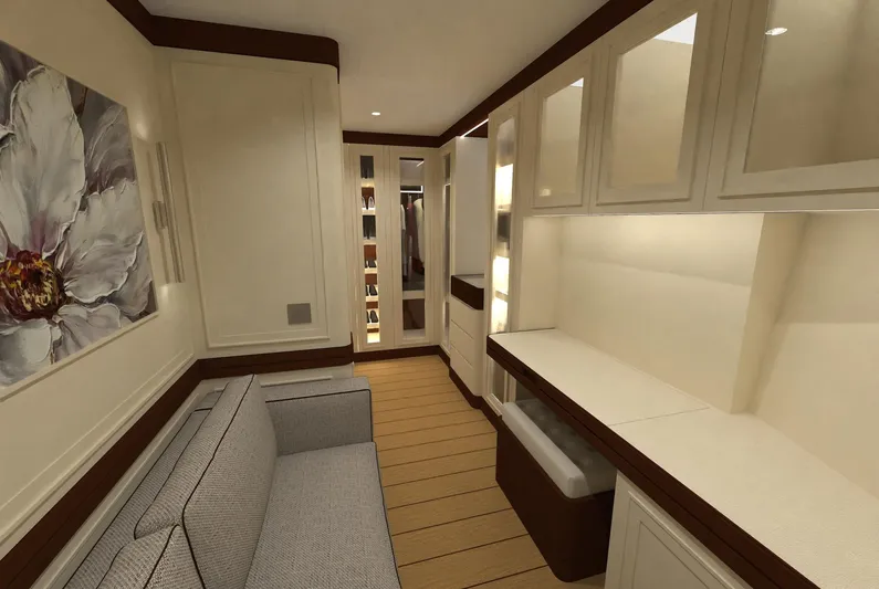 Magnolia Yacht Photos Pics Luxurious interior of 2026 Magnolia Yachts, featuring elegant cabinetry and modern design.