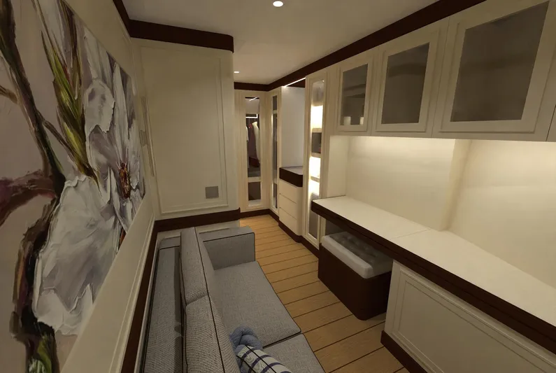 Magnolia Yacht Photos Pics Luxurious interior of 2026 Magnolia Yachts, featuring elegant cabinetry and modern design.