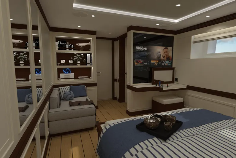 Magnolia Yacht Photos Pics Luxurious yacht bedroom interior, Magnolia Yachts 2026, featuring elegant decor and modern amenities.