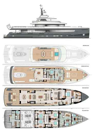 Magnolia Yacht Photos Pics Custom Magnolia Yachts 2026 model, detailed floor plans and side view illustration.