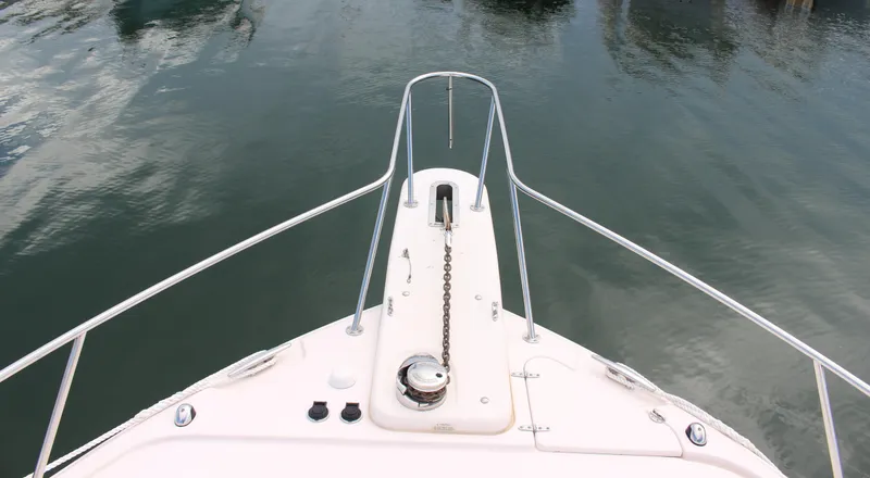  Yacht Photos Pics Bow view of 2007 Grady-White 360 Express boat with anchor chain.