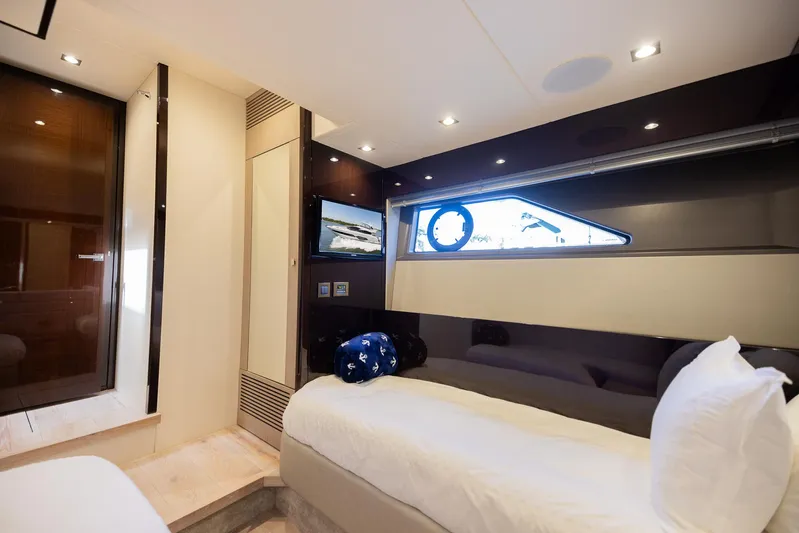Sea Zar Yacht Photos Pics Luxurious cabin interior of 2019 Sunseeker Manhattan 66 yacht with modern amenities.