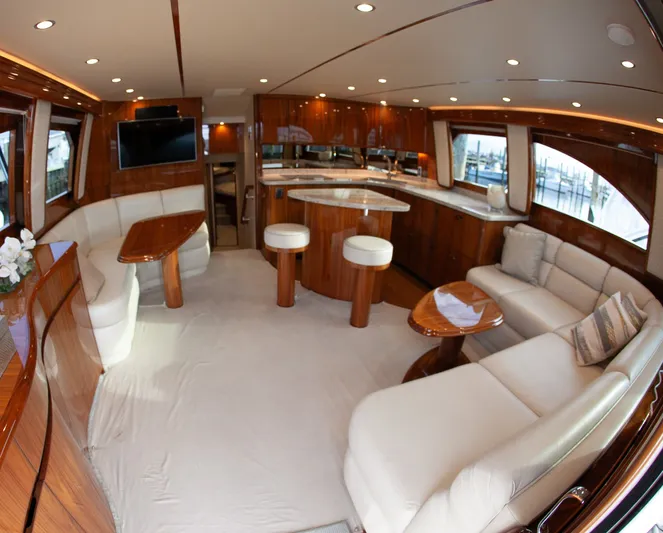  Yacht Photos Pics Luxurious interior of 2019 Viking 52 Convertible yacht.