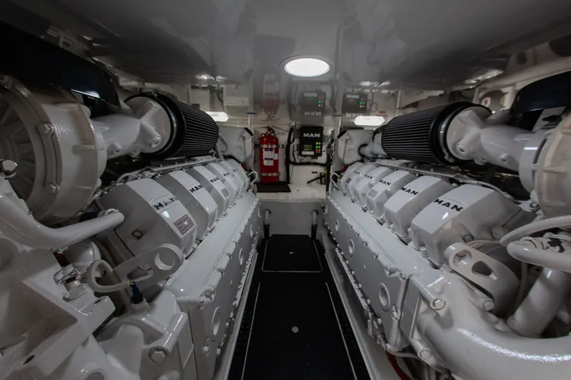 Yacht Photos Pics Engine room of 2019 Viking 52 Convertible with MAN engines.