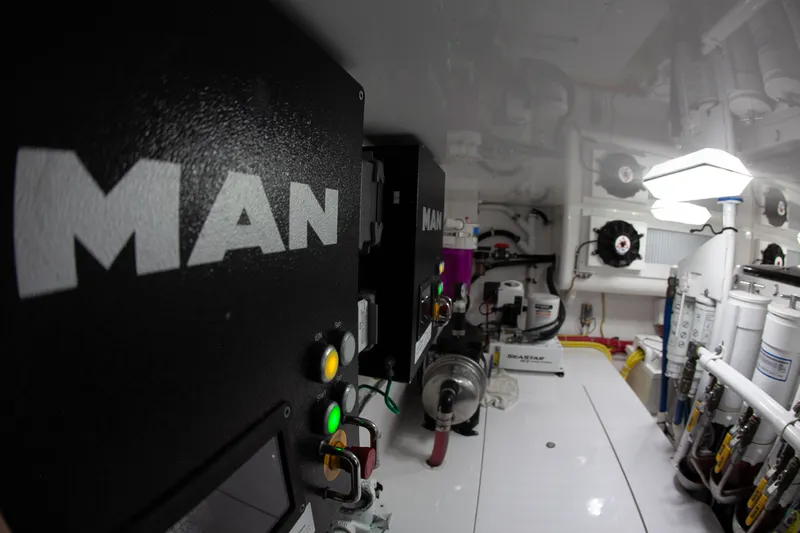  Yacht Photos Pics Engine room of 2019 Viking 52 Convertible with MAN engines.