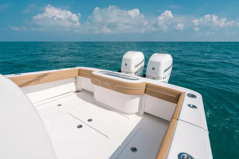  Yacht Photos Pics 2020 Valhalla Boatworks V-33 with twin Mercury engines on open sea.