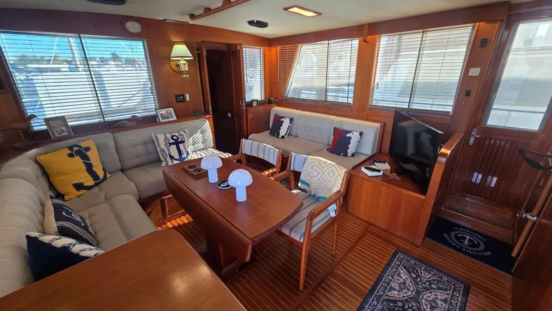 Cinsubar II Yacht Photos Pics Interior of a 1997 Grand Banks 49 Classic yacht with nautical decor.
