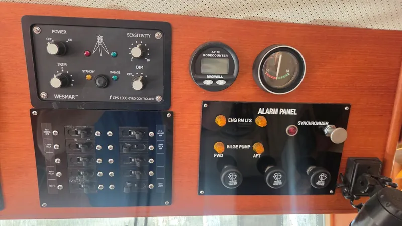 Cinsubar II Yacht Photos Pics Control panel of the 1997 Grand Banks 49 Classic.