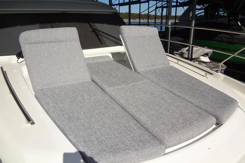 Dream Big Yacht Photos Pics Sun loungers on 2023 Prestige 420S yacht deck, featuring sleek design and comfortable seating.