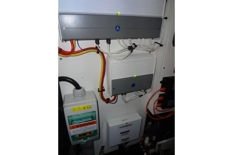 Dream Big Yacht Photos Pics Electrical panel with wiring in a 2023 Prestige 420S yacht.