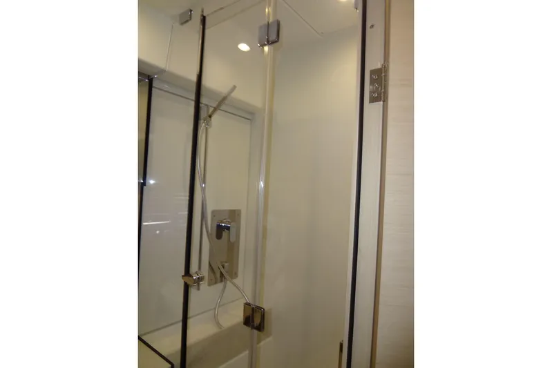 Dream Big Yacht Photos Pics Modern shower enclosure in 2023 Prestige 420S yacht bathroom.