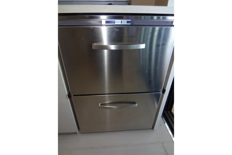Dream Big Yacht Photos Pics Stainless steel Prestige 420S refrigerator, 2023 model, with dual drawers.