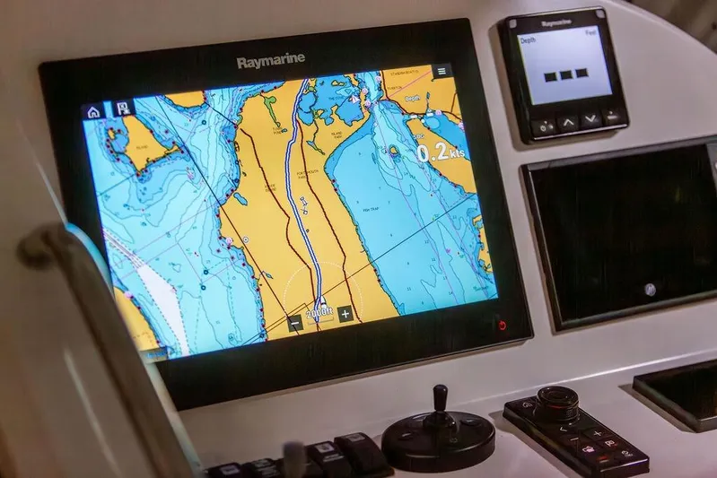 Mare Yacht Photos Pics Navigation system on 2018 MJM 35z boat displaying nautical chart.