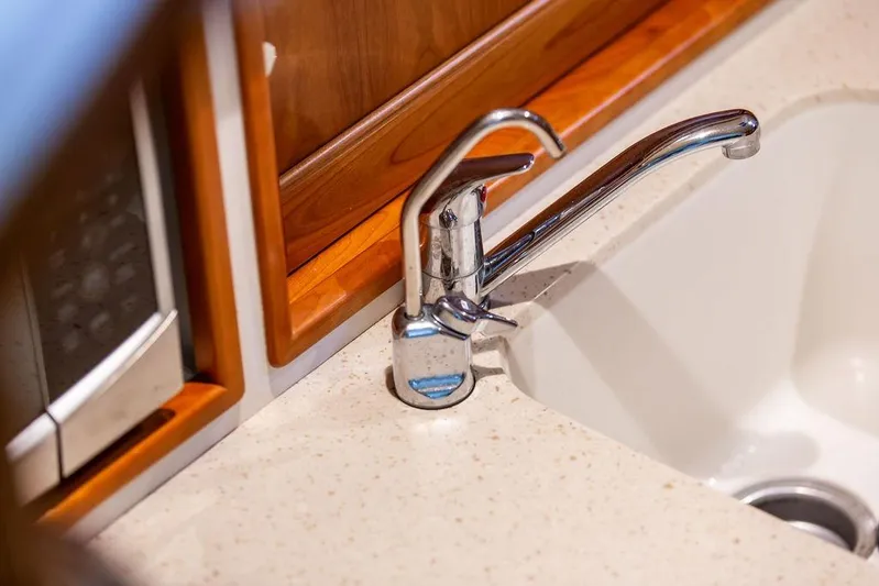 Mare Yacht Photos Pics Modern kitchen sink and faucet in 2018 MJM 35z boat interior.