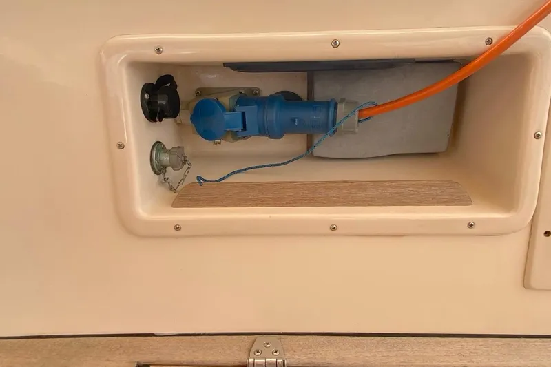 Challanger Yacht Photos Pics Electrical connection panel on a 1992 Hallberg-Rassy 45 sailboat.