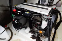 Engine of a 2021 Leopard 50 yacht, showcasing intricate components and wiring.