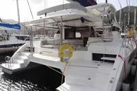 Luxury Leopard 50 catamaran yacht docked at marina, 2021 model.