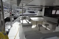 Luxurious 2021 Leopard 50 yacht interior with spacious seating and dining area.