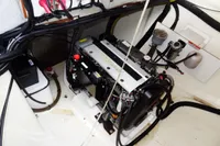 Engine compartment of a 2021 Leopard 50 yacht, featuring a Yanmar engine.
