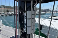 Sailboat mast with Raymarine equipment, Solaris 58, 2016, docked in marina.