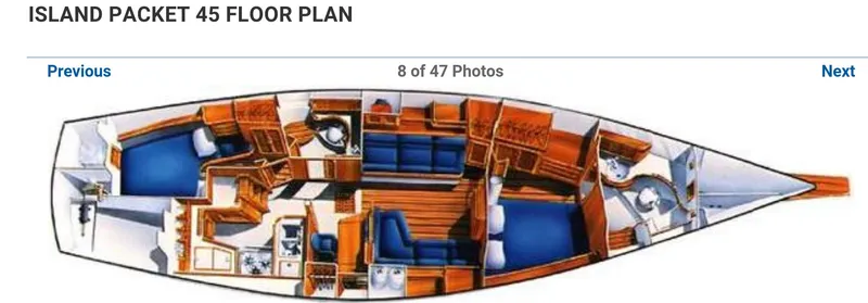 Otter II Yacht Photos Pics Floor plan of 1999 Island Packet 45 yacht, showcasing interior layout and design.