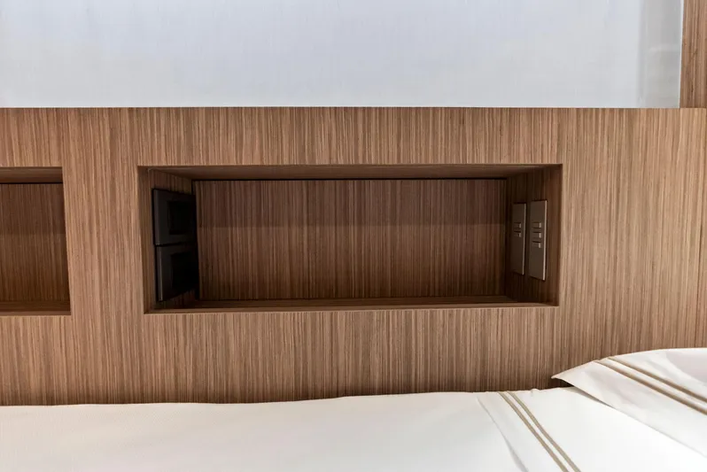 Ciao M Yacht Photos Pics Wooden wall niche in 2023 Custom Line 106' yacht interior.