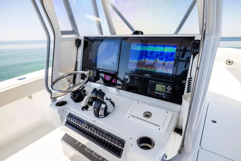  Yacht Photos Pics Freeman 34VH 2022 boat dashboard with advanced navigation and control systems.