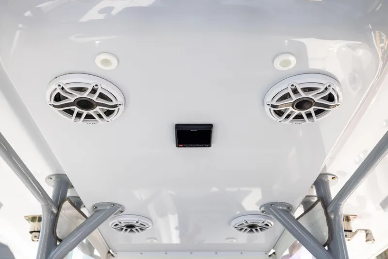  Yacht Photos Pics Freeman 34VH 2022 boat ceiling with speakers and lighting fixtures.