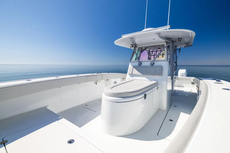  Yacht Photos Pics 2022 Freeman 34VH boat on calm ocean under clear blue sky.