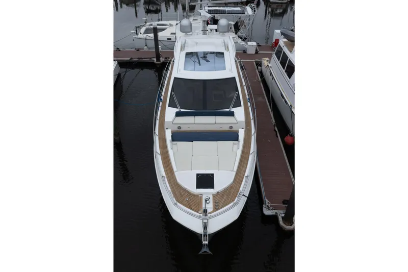 Treasure X Yacht Photos Pics 2015 Azimut 55S yacht docked at marina, top view.