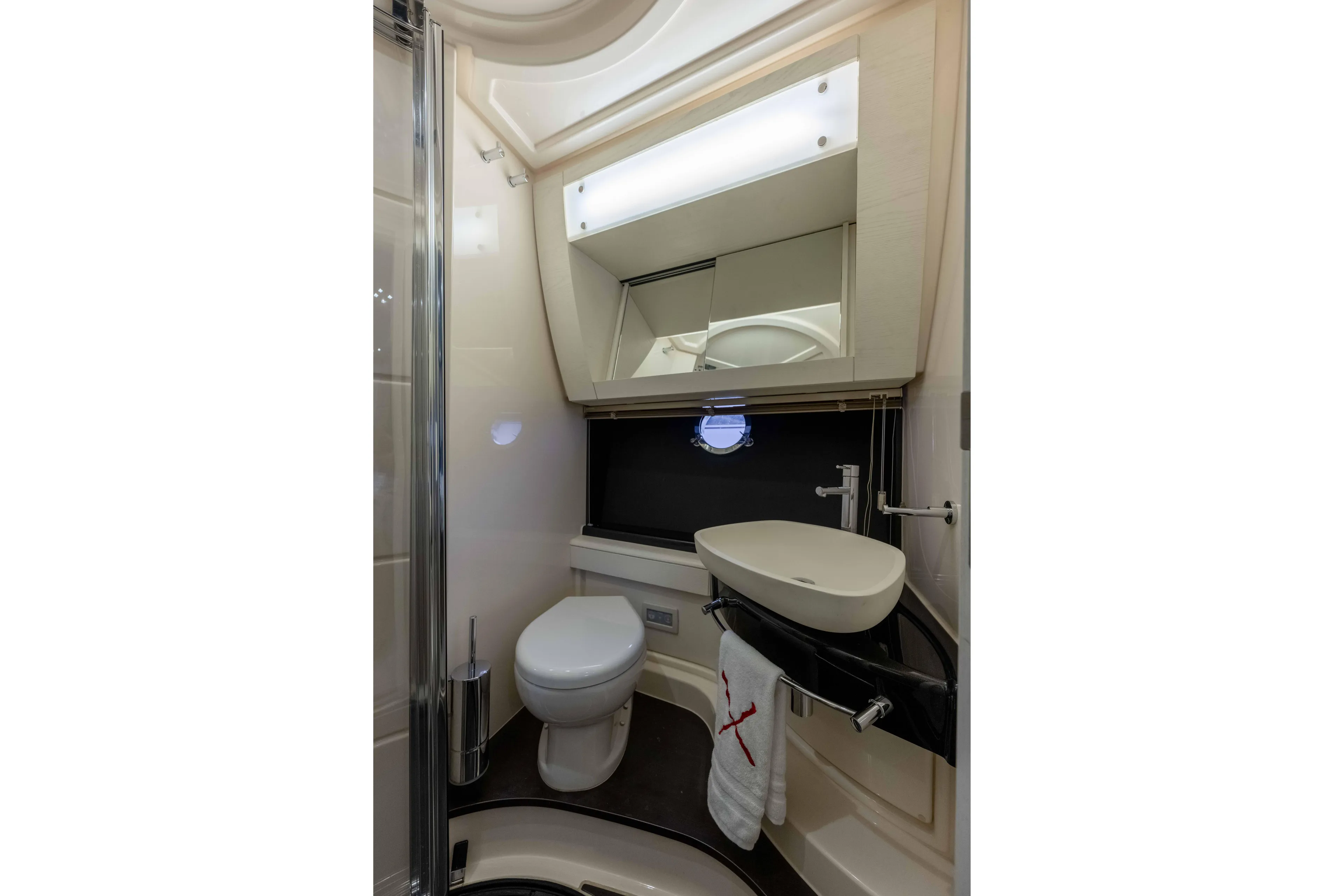 Treasure X Yacht Photos Pics Luxurious bathroom in 2015 Azimut 55S yacht with modern fixtures and elegant design.