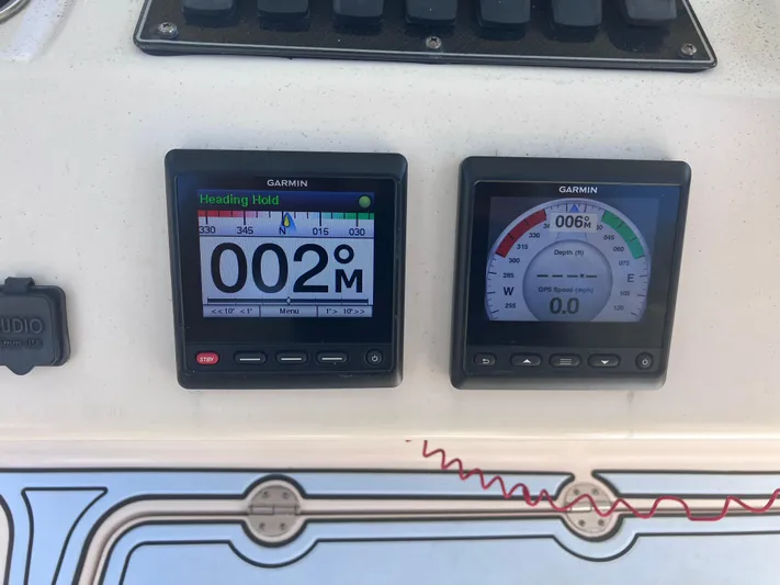  Yacht Photos Pics Garmin navigation displays on 2018 Grady-White Canyon 336 boat dashboard.
